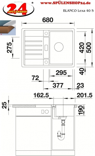 {LAGER} BLANCO Kchensple Lexa 40 S Silgranit PuraDurII Granitsple / Einbausple Ablaufsystem InFino mit Drehknopfventil