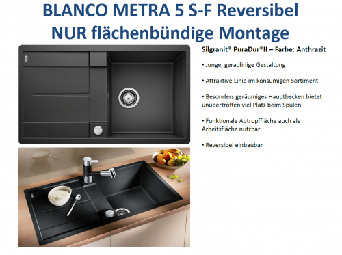 BLANCO Kchensple Metra 5 S-F Silgranit PuraDurII Granitsple Flchenbndig mit Drehknopfventil