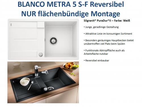 BLANCO Kchensple Metra 5 S-F Silgranit PuraDurII Granitsple Flchenbndig mit Drehknopfventil