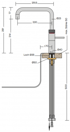 {LAGER} QUOOKER FUSION Square Combi B Einhebelmischer Edelstahl & 100C Armatur Kochendwasserhahn (22FSRVS)