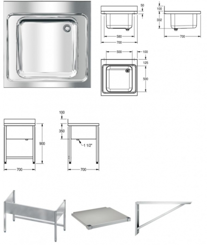 KWC PROFESSIONAL Maxima MAXL 100-70 Gewerbesple Auflage / Abdeckung fr Spltisch 1 Becken (700x700mm)