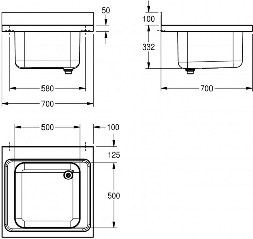 KWC PROFESSIONAL Maxima MAXL 100-70 Gewerbesple Auflage / Abdeckung fr Spltisch 1 Becken (700x700mm)