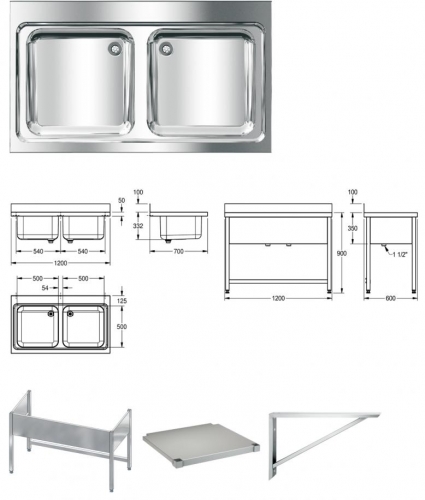 KWC PROFESSIONAL Maxima MAXL 200-120 Gewerbesple Auflage / Abdeckung fr Spltisch 2 Becken (1200x700mm)