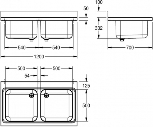 KWC PROFESSIONAL Maxima MAXL 200-120 Gewerbesple Auflage / Abdeckung fr Spltisch 2 Becken (1200x700mm)