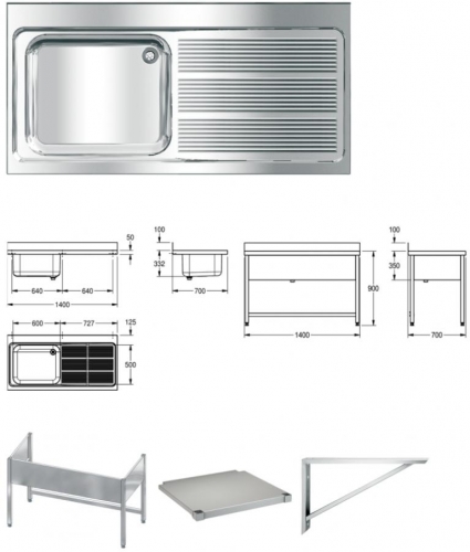 KWC PROFESSIONAL Maxima MAXL 112-140-BL Gewerbesple Auflage / Abdeckung fr Spltisch Becken links (1400x700mm)