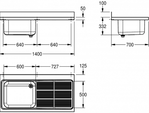 KWC PROFESSIONAL Maxima MAXL 112-140-BL Gewerbesple Auflage / Abdeckung fr Spltisch Becken links (1400x700mm)