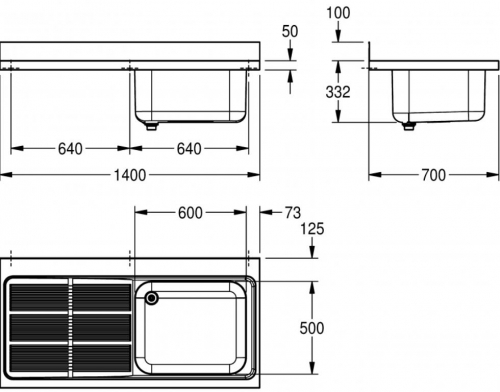 KWC PROFESSIONAL Maxima MAXL 117-140-BR Gewerbesple Auflage / Abdeckung fr Spltisch Becken rechts (1400x700mm)