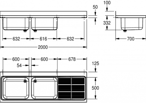 KWC PROFESSIONAL Maxima MAXL 212-200-BL Gewerbesple Auflage / Abdeckung fr Spltisch Becken links (2000x700mm)