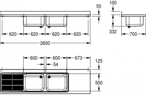 KWC PROFESSIONAL Maxima MAXL 227-260-ATF-L Gewerbesple Auflage / Abdeckung fr Spltisch Becken mittig (2600x700mm)