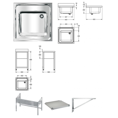 KWC PROFESSIONAL Maxima MAXS 100-60 Gewerbesple Auflage / Abdeckung fr Spltisch 1 Becken (600x600mm)