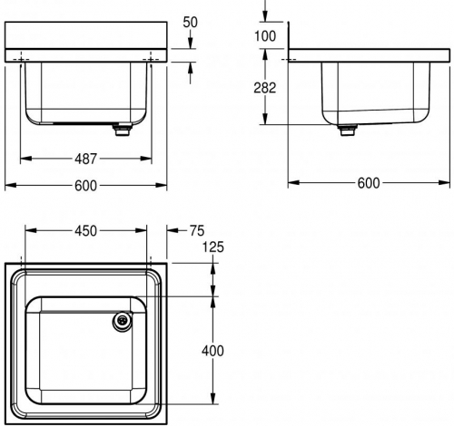 KWC PROFESSIONAL Maxima MAXS 100-60 Gewerbesple Auflage / Abdeckung fr Spltisch 1 Becken (600x600mm)