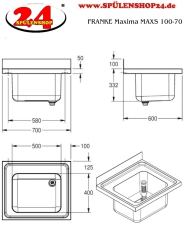 KWC PROFESSIONAL Maxima MAXS 100-70 Gewerbesple Auflage / Abdeckung fr Spltisch 1 Becken (700x600mm)