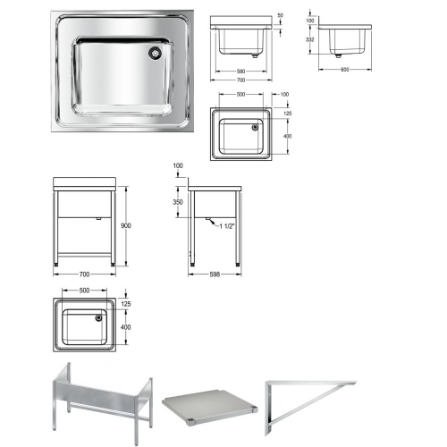 KWC PROFESSIONAL Maxima MAXS 100-70 Gewerbesple Auflage / Abdeckung fr Spltisch 1 Becken (700x600mm)