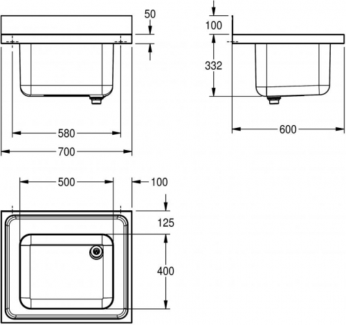 KWC PROFESSIONAL Maxima MAXS 100-70 Gewerbesple Auflage / Abdeckung fr Spltisch 1 Becken (700x600mm)