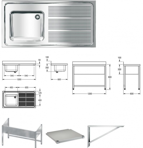 KWC PROFESSIONAL Maxima MAXS 112-120-BL Gewerbesple Auflage / Abdeckung fr Spltisch Becken links (1200x600mm)