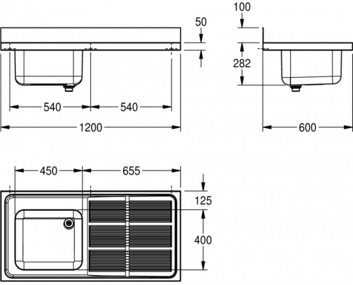 KWC PROFESSIONAL Maxima MAXS 112-120-BL Gewerbesple Auflage / Abdeckung fr Spltisch Becken links (1200x600mm)