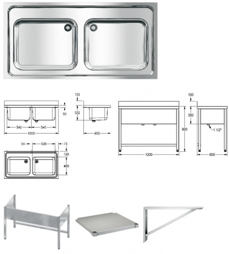 KWC PROFESSIONAL Maxima MAXS 200-120 Gewerbesple Auflage / Abdeckung fr Spltisch Doppelbecken (1200x600mm)