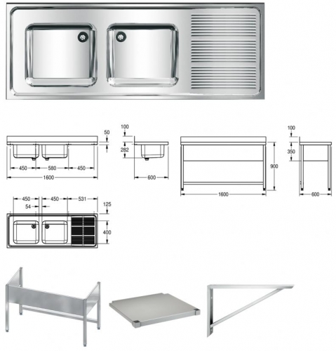 KWC PROFESSIONAL Maxima MAXS 212-160-BL Gewerbesple Auflage / Abdeckung fr Spltisch Becken links (1600x600mm)