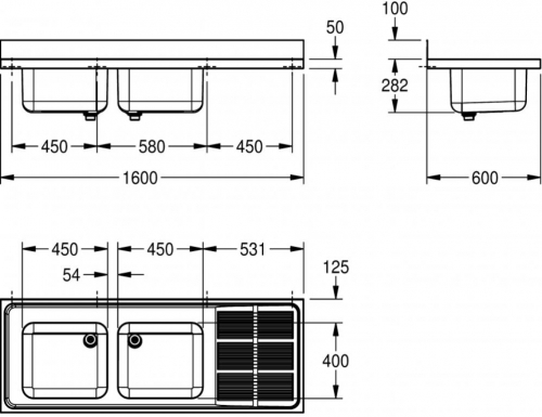 KWC PROFESSIONAL Maxima MAXS 212-160-BL Gewerbesple Auflage / Abdeckung fr Spltisch Becken links (1600x600mm)