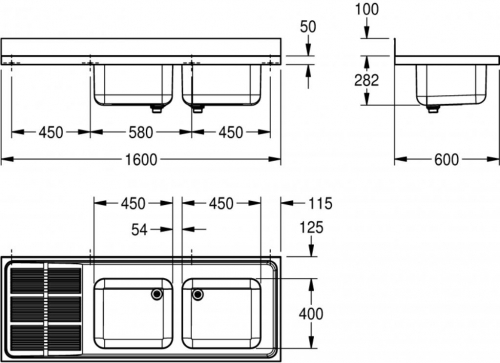 KWC PROFESSIONAL Maxima MAXS 217-160-BR Gewerbesple Auflage / Abdeckung fr Spltisch Becken rechts (1600x600mm)