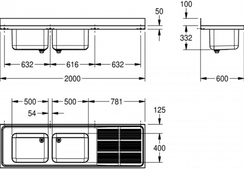 KWC PROFESSIONAL Maxima MAXS 212-200-BL Gewerbesple Auflage / Abdeckung fr Spltisch Becken links (2000x600mm)