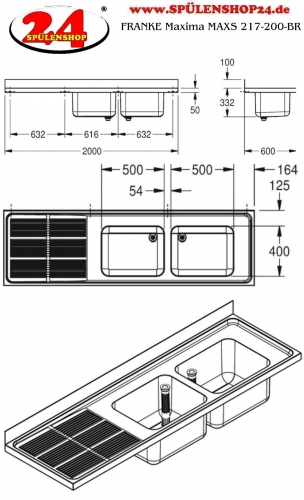 KWC PROFESSIONAL Maxima MAXS 217-200-BR Gewerbesple Auflage / Abdeckung fr Spltisch Becken rechts (2000x600mm)