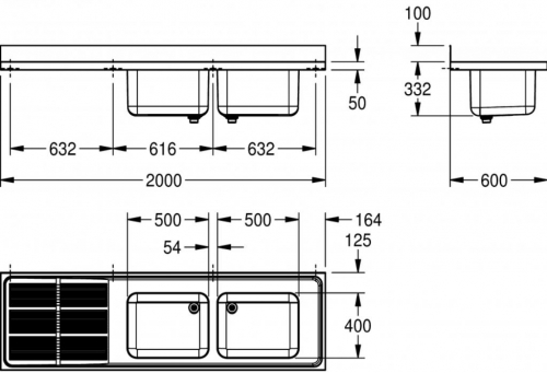 KWC PROFESSIONAL Maxima MAXS 217-200-BR Gewerbesple Auflage / Abdeckung fr Spltisch Becken rechts (2000x600mm)