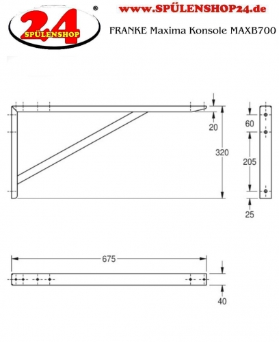 KWC PROFESSIONAL Maxima Einzelkonsole MAXB700 passend Maxima Gewerbesplen mit 700mm Tiefe