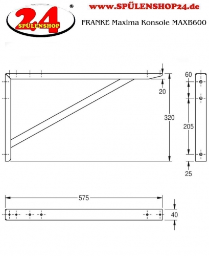 KWC PROFESSIONAL Maxima Einzelkonsole MAXB600 passend Maxima Gewerbesplen mit 600mm Tiefe