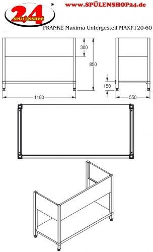 KWC PROFESSIONAL Maxima Untergestell MAXF120-60 passend zu Maxima Gewerbesplen MAXS200-120, MAXS112-120, MAXS117-120