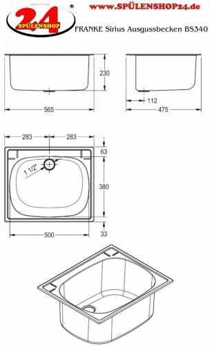 KWC PROFESSIONAL Sirius Ausgussbecken BS340 fugenlos verschweiter Mehrzwecktrog fr Einlegemontage