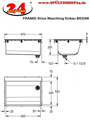 KWC PROFESSIONAL Sirius Universalwaschtrog BS324N fugenlos verschweiter Waschtrog fr Einlegemontage