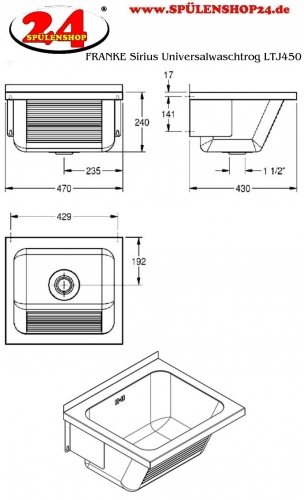 KWC PROFESSIONAL Sirius Universalwaschtrog LTJ450 Ausgussbecken fr Wandmontage Frontschrze mit Lngsriffel