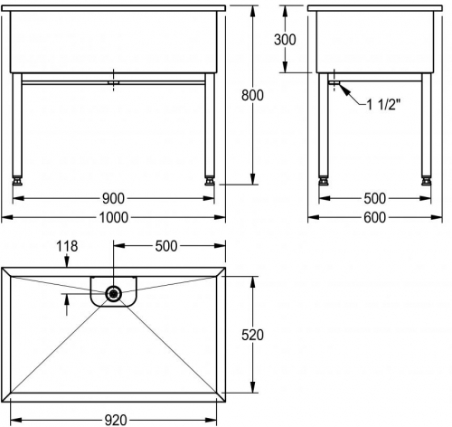 KWC PROFESSIONAL Sirius Werkraumbecken SIRX751 Reinigungsbecken Edelstahl mit Standrohrventil (1000x600mm)