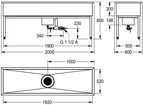 KWC PROFESSIONAL Sirius Werkraumbecken SIRX756 Reinigungsbecken / Schlammfangbecken Edelstahl (2000x600mm)