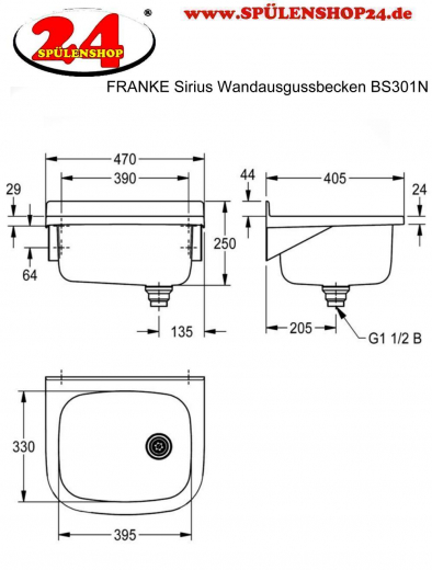 KWC PROFESSIONAL Sirius Wandausgussbecken BS301 Ausgussbecken fr Wandmontage ohne Klapprost