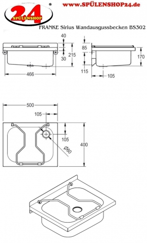 KWC PROFESSIONAL Sirius Wandausgussbecken BS302 Ausgussbecken fr Wandmontage mit Klapprost