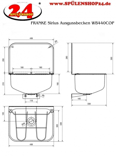 KWC PROFESSIONAL Sirius Wandausgussbecken WB440COP Ausgussbecken fr Wandmontage mit Klapprost und Spritzwand