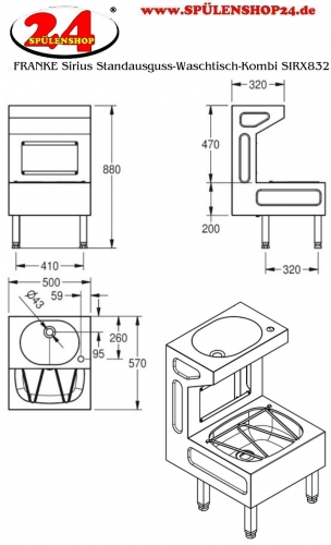 KWC PROFESSIONAL Sirius Standausguss-Waschtisch-Kombi SIRX832 freistehend oder Wandmontage fr med. Bereich