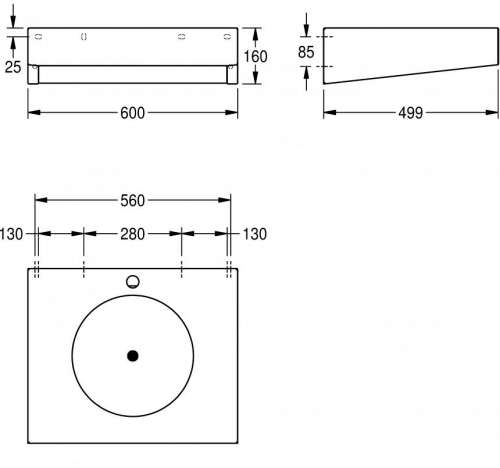 KWC PROFESSIONAL Anima Einzelwaschtisch ANMX601 fr Wandmontage fugenlos eingeschweites Rundbecken mit 1 Hahnlochbohrung mittig  35mm