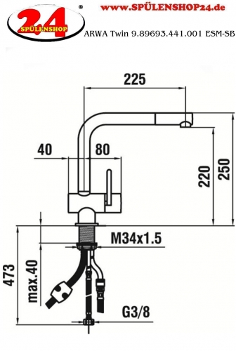 LAUFEN ARWA Kchenarmatur Twin HF989693441001 Edelstahl massiv Einhebelmischer / Spltischarmatur mit Zugauslauf als Schlauchbrause