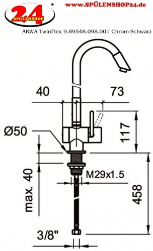 LAUFEN ARWA Kchenarmatur TwinFlex HF989548098001 Chrom-Schwarz Einhebelmischer / Spltischarmatur mit flexiblen Auslauf