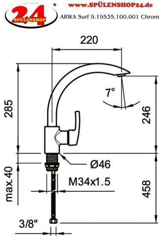 LAUFEN ARWA Kchenarmatur Surf HF919535100001 Chrom Einhebelmischer / Spltischarmatur mit Festauslauf