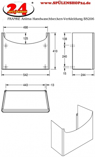 KWC PROFESSIONAL Anima Siphonabdeckung BS206 passend zu Handwaschbecken BS204 und BS205