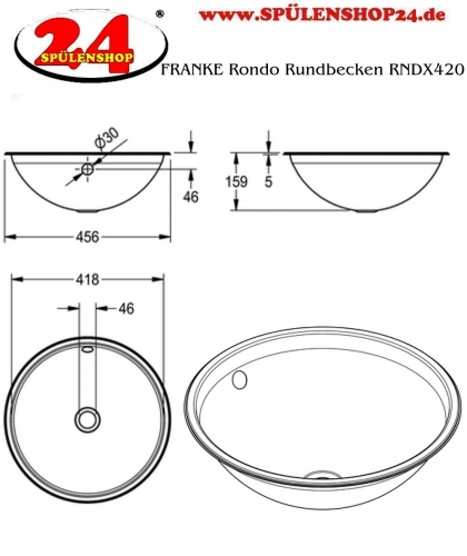 KWC PROFESSIONAL Rondo Rundbecken RNDX420 Einbau-/ Unterbaubecken seidenmatt berlauf rund