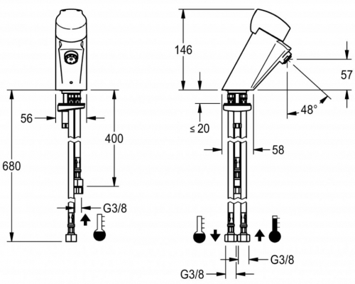 KWC PROFESSIONAL Aquamix Zero Selbstschluss Eingriffmischer AQRM176 DN 15 fr Waschanlagen Niederdruck