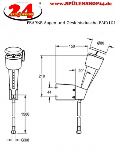 KWC PROFESSIONAL Erste Hilfe Augen und Gesichtsdusche FAID101 fr Wandmontage mit Handdusche und Wandhalterung