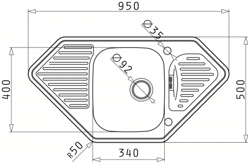 PYRAMIS Kchensple Medusa Corner 1B 2D Einbausple / Ecksple Siebkorb als Drehknopfventil