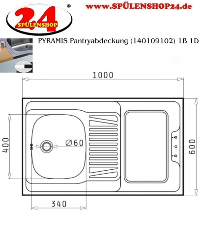 PYRAMIS Kchensplelement / Pantryabdeckung (100x60) 1B 1D CERAN Montage auf Unterschrank