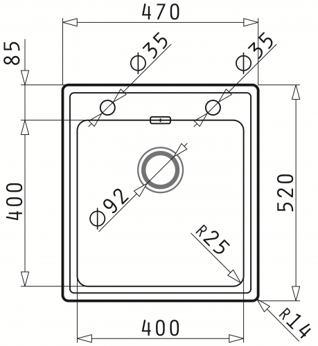 PYRAMIS Kchensple Pella (47x52) 1B HLB Einbausple Flachrand / Flchenbndig mit Drehknopfventil